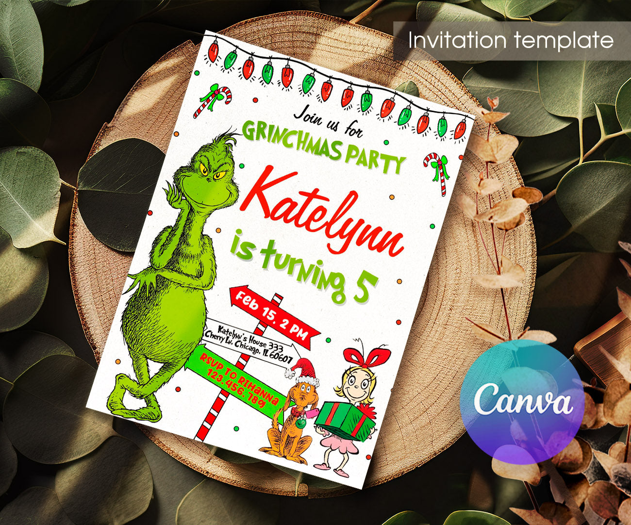 The Grinch  Merry Grinchmas customizable invitation template | Share or Print | XG859