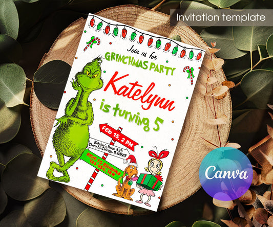 The Grinch  Merry Grinchmas customizable invitation template | Share or Print | XG859