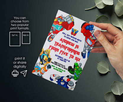 Transformers Rescue Bots customizable invitation template | Share or Print | boy | DA546