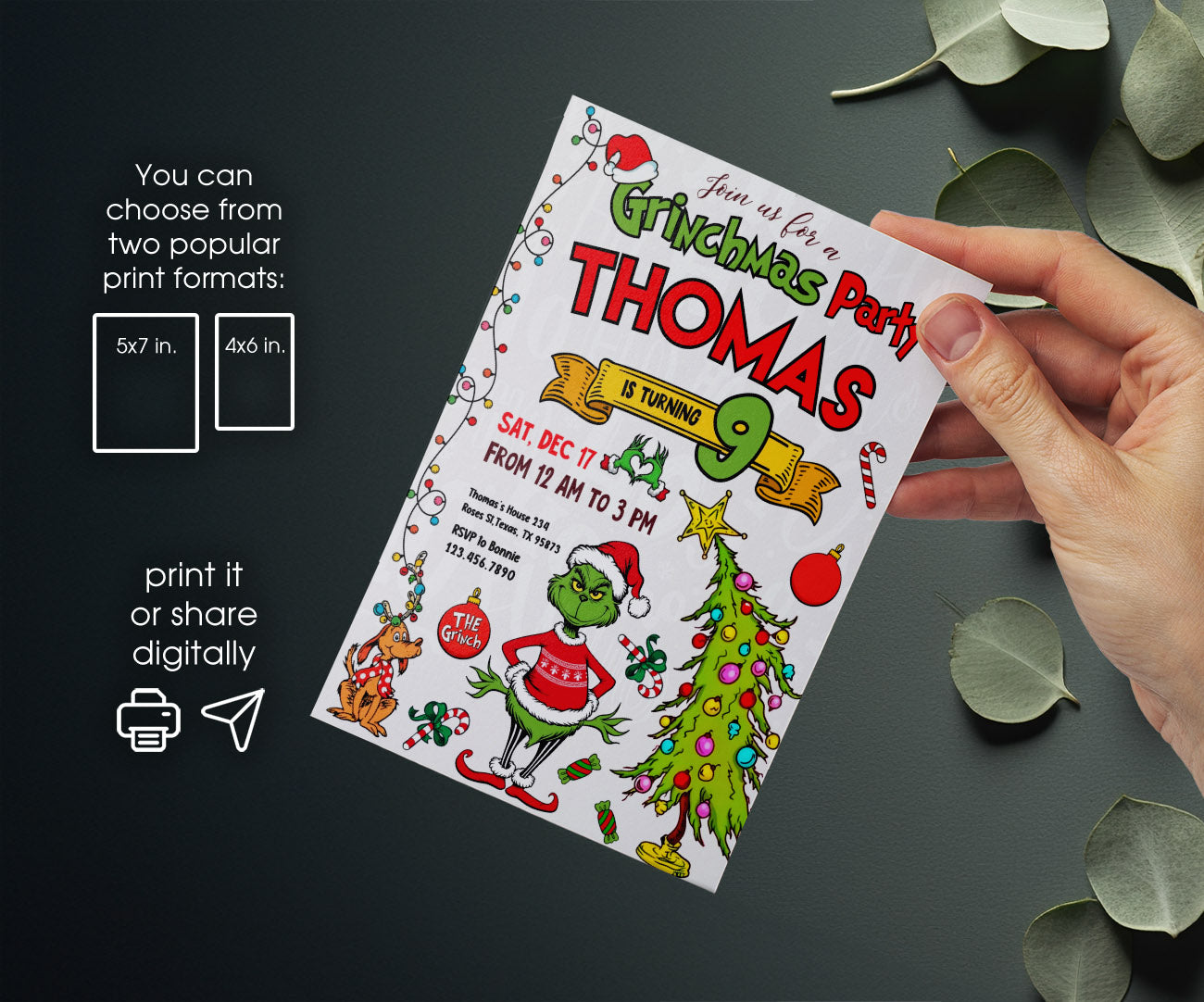 The Grinch  Merry Grinchmas customizable invitation template | Share or Print | RJ680
