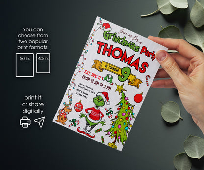 The Grinch  Merry Grinchmas customizable invitation template | Share or Print | RJ680