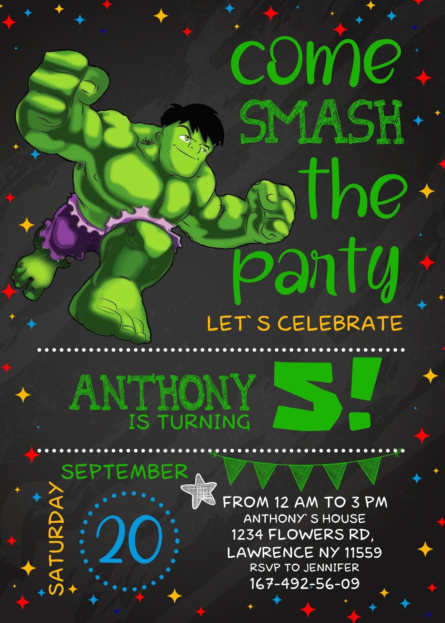 Hulk The Avengers Marvel Superhero customizable invitation template | Share or Print | boy | WP259