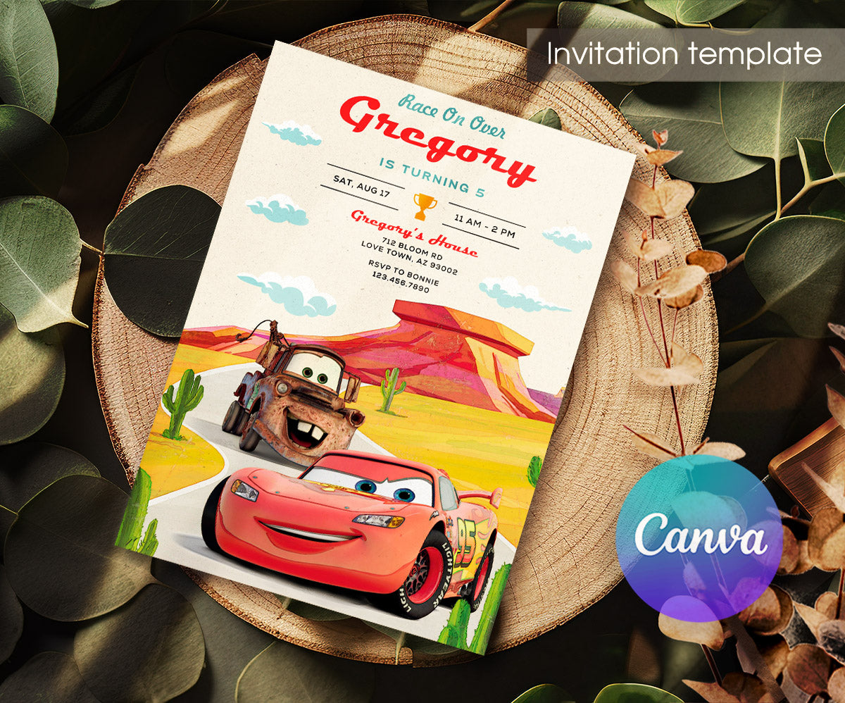 Cars Lightning McQueen customizable invitation template | Share or Print | boy | JN582