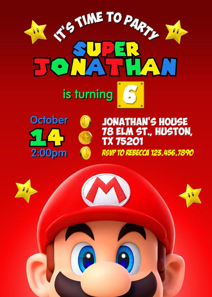 Super Mario Bros customizable invitation template | Share or Print | QV976