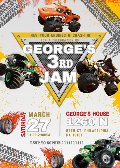 Monster Jam  Monster Truck customizable invitation template | Share or Print | boy | YP349