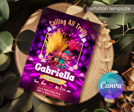 Trolls Poppy customizable invitation template | Share or Print | BL243