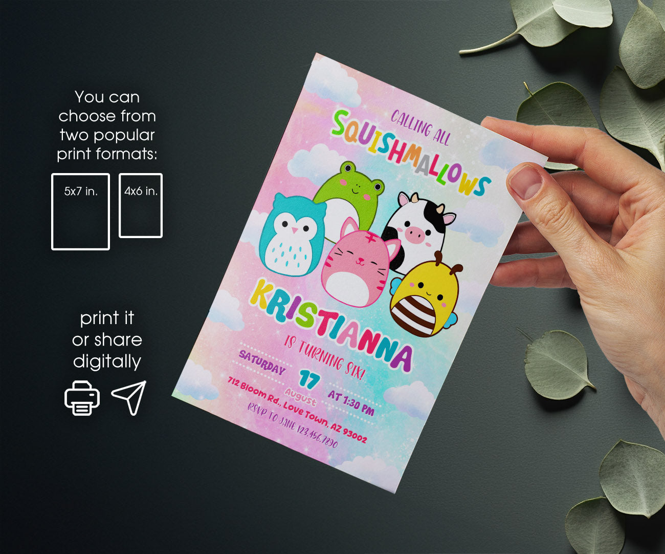 Squishmallows customizable invitation template | Share or Print | TX353
