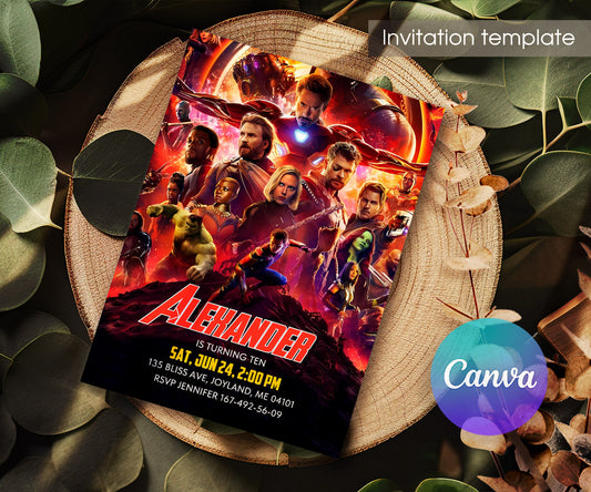 Avengers Marvel Superhero customizable invitation template | Share or Print | boy | PA338
