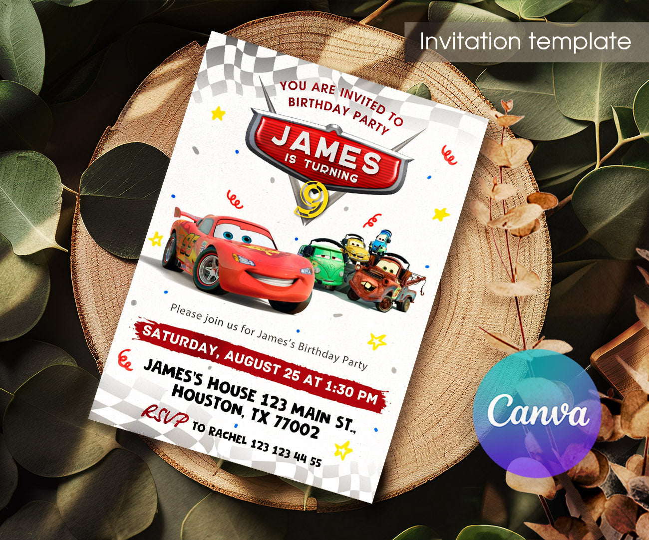 Cars Lightning McQueen customizable invitation template | Share or Print | boy | JV142
