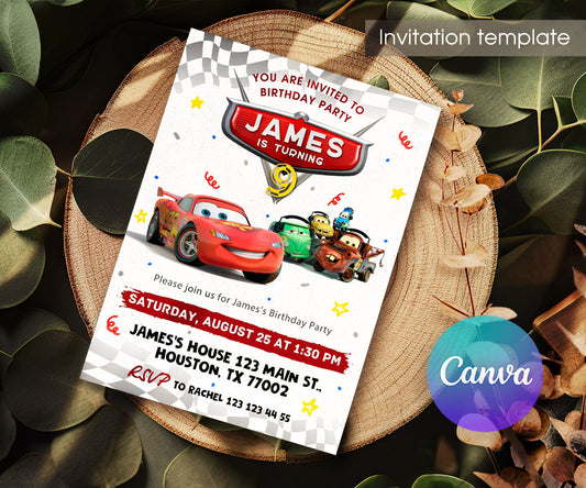 Cars Lightning McQueen customizable invitation template | Share or Print | boy | JV142