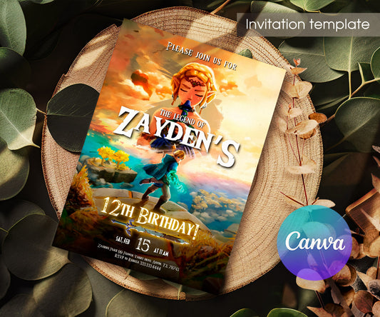 Legend of Zelda Gamer customizable invitation template | Share or Print | KW629