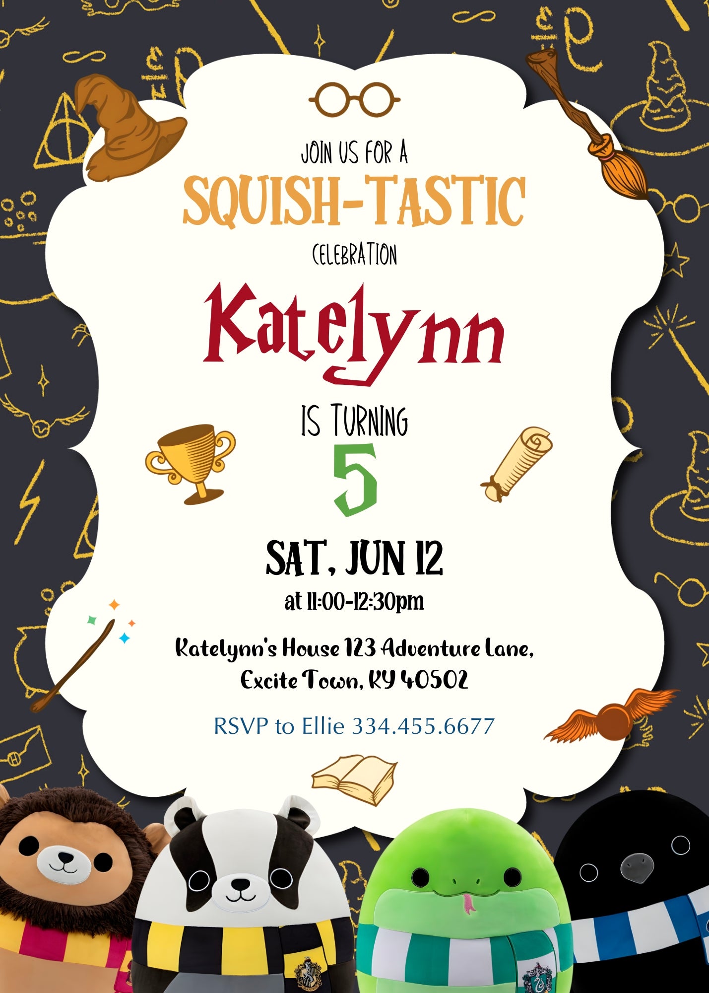 Squishmallows Harry Potter customizable invitation template | Share or Print | LO761