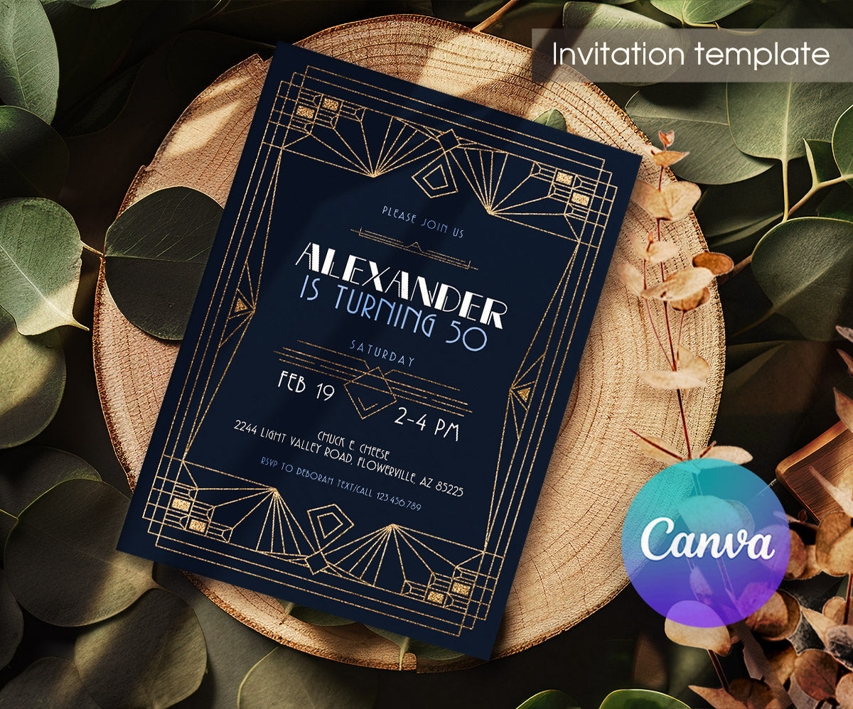 The Great Gatsby Art Deco customizable invitation template | Share or Print | OS712