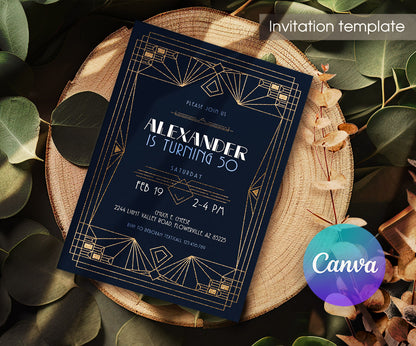 The Great Gatsby Art Deco customizable invitation template | Share or Print | OS712