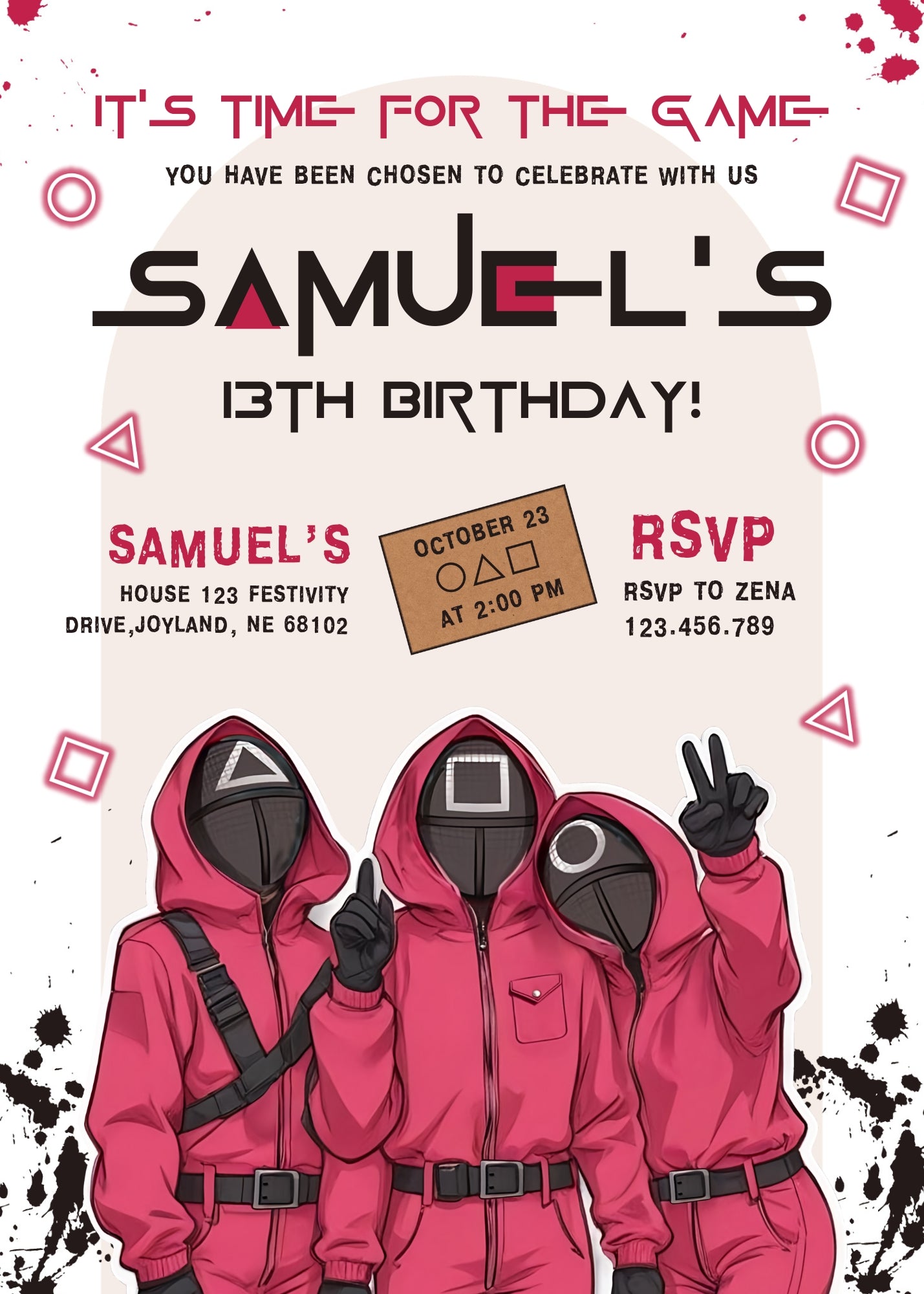 Squid Game customizable invitation template | Share or Print | QH037