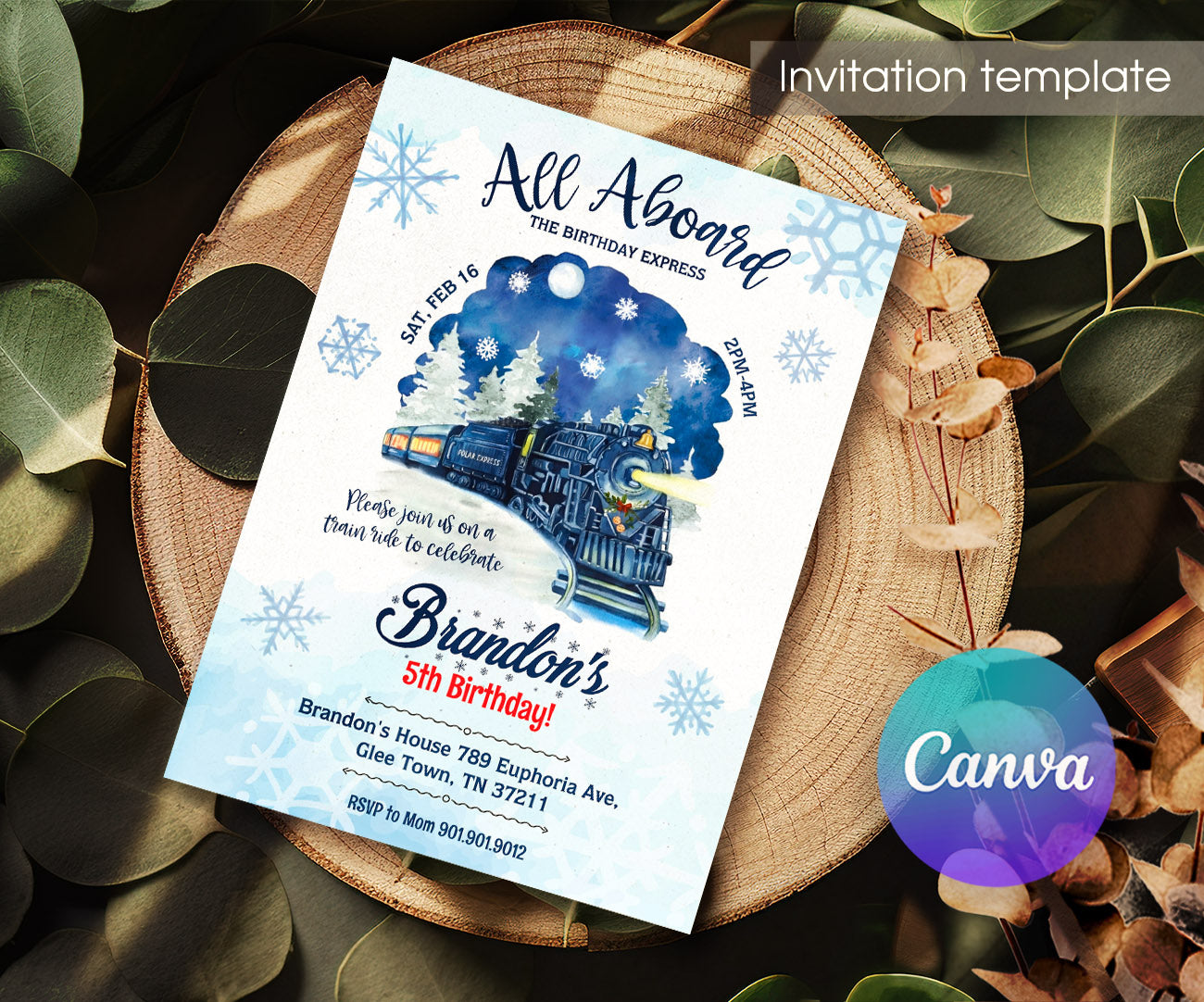 The Polar Express Christmass Train customizable invitation template | Share or Print | TZ278