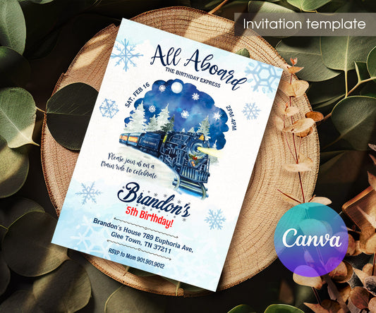 The Polar Express Christmass Train customizable invitation template | Share or Print | TZ278