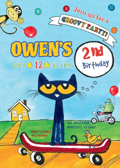 Pete the Cat customizable invitation template | Share or Print | DS418