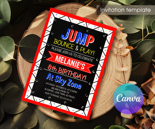 Trampoline Jump Party customizable invitation template | Share or Print | XT102