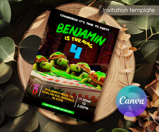 Teenage Mutant Ninja Turtles Mutant Mayhem customizable invitation template | Share or Print | boy | NZ115