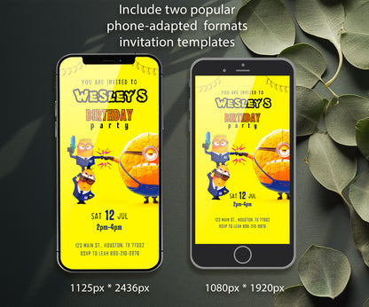 Despicable Me Minions customizable invitation template | Share or Print | JE460