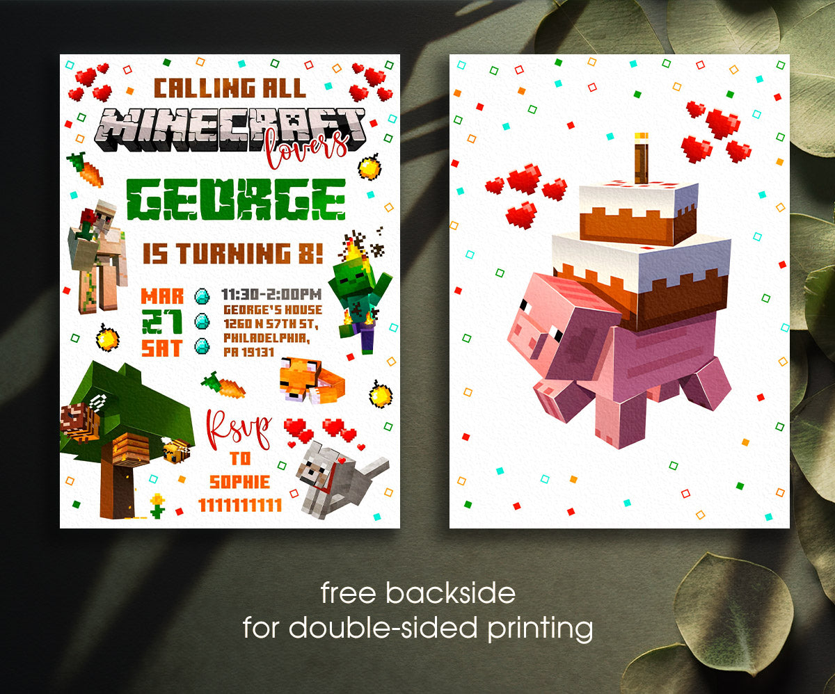 Minecraft Gamer customizable invitation template | Share or Print | WS410