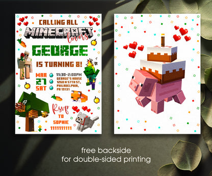 Minecraft Gamer customizable invitation template | Share or Print | WS410