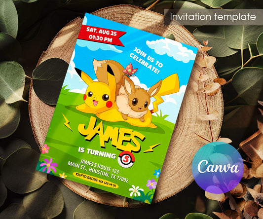 Pokemon Pikachu customizable invitation template | Share or Print | CP568