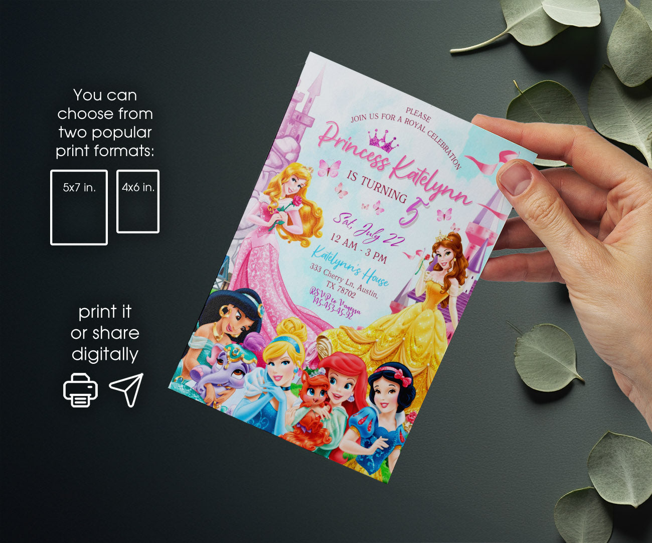 Disney Princess customizable invitation template | Share or Print | girl | GN801