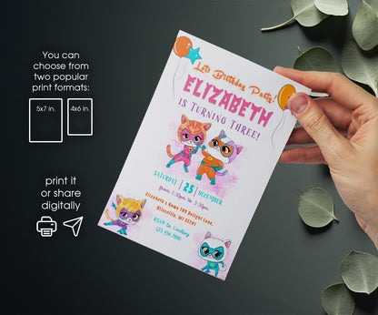 SuperKitties customizable invitation template | Share or Print | VQ534
