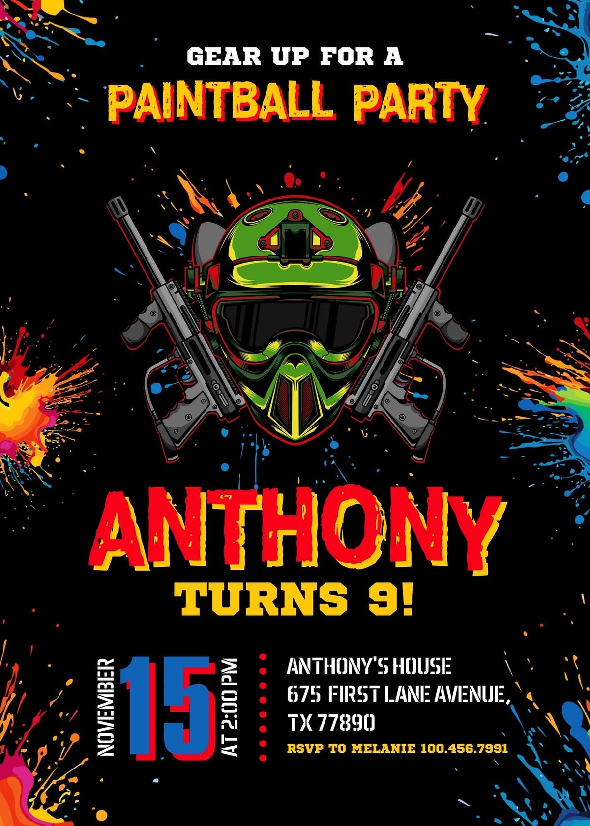 Paintball Airsoft battle customizable invitation template | Share or Print | boy | SB350