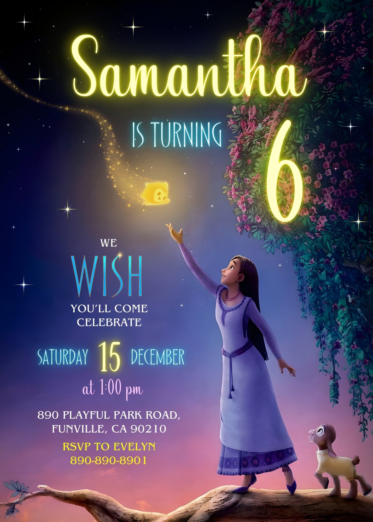 Wish Magic Asha customizable invitation template | Share or Print | girl | QX023