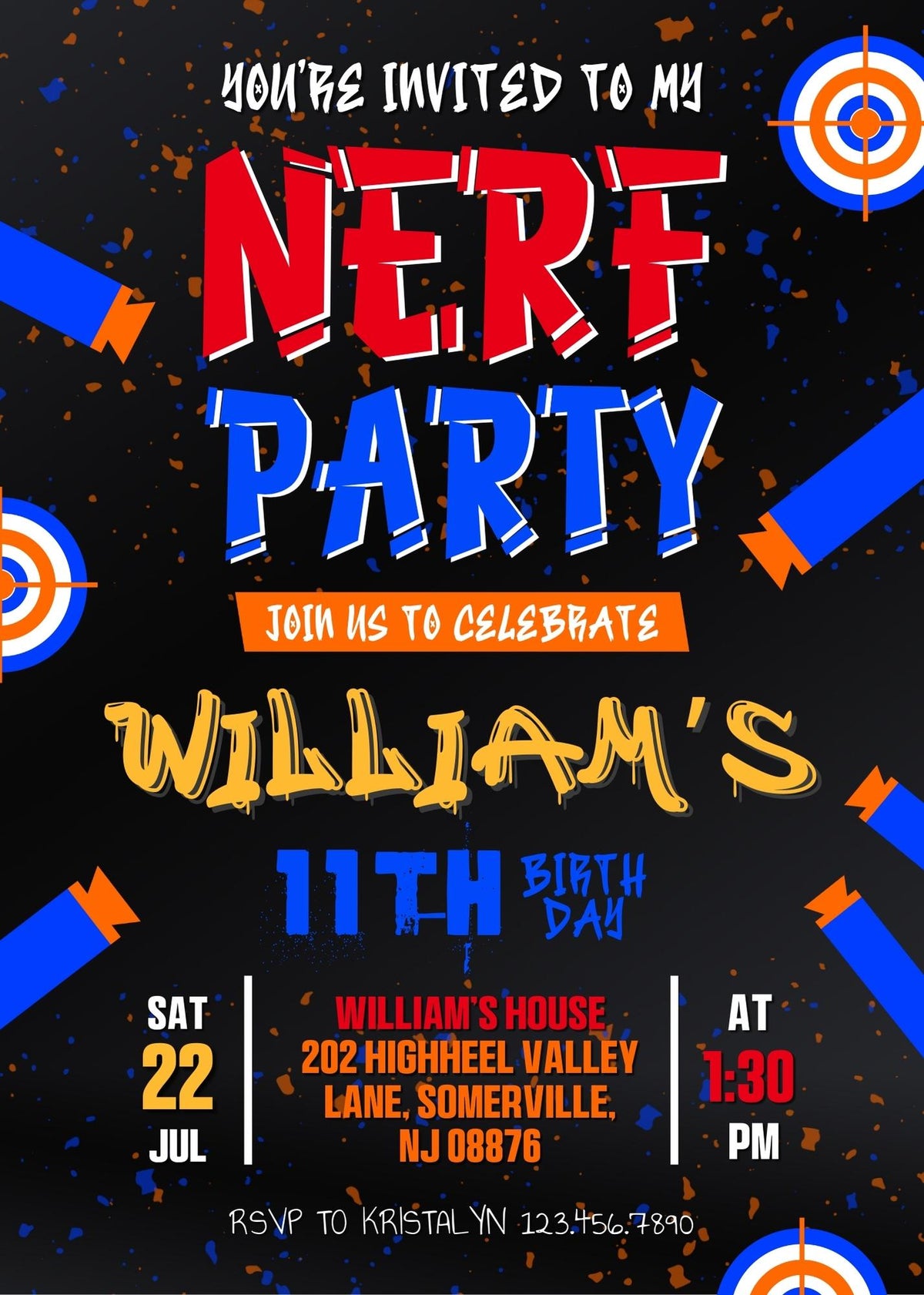 NERF Dart Wars customizable invitation template | Share or Print | boy | ZS870