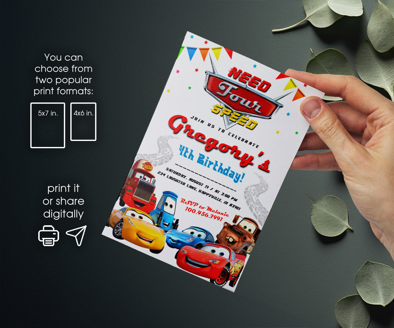 Cars Lightning Mcqueen Four customizable invitation template | Share or Print | boy | HU461