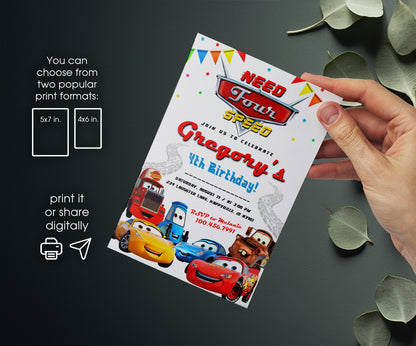 Cars Lightning Mcqueen Four customizable invitation template | Share or Print | boy | HU461