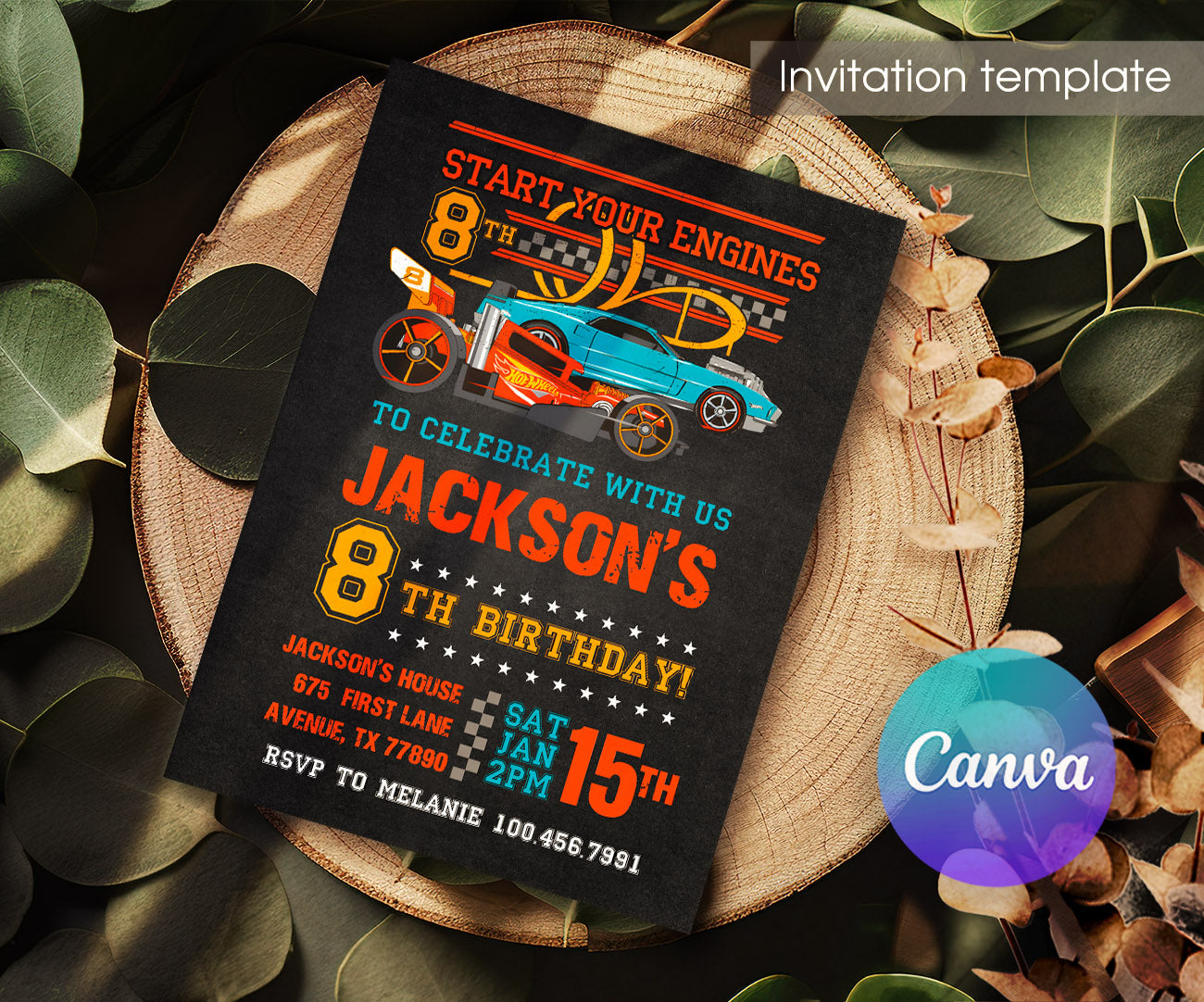 Hot Wheels Racing customizable invitation template | Share or Print | boy | LW903