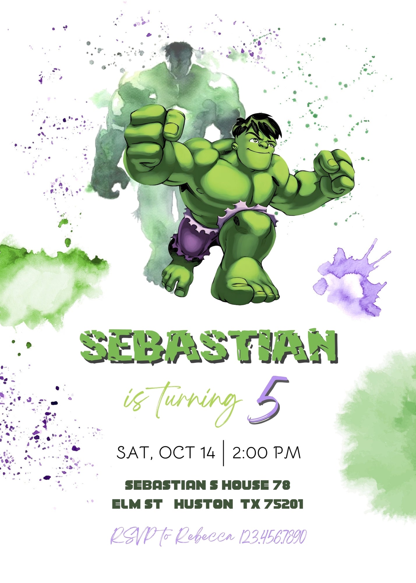 Hulk The Avengers Marvel Superhero customizable invitation template | Share or Print | boy | UW088