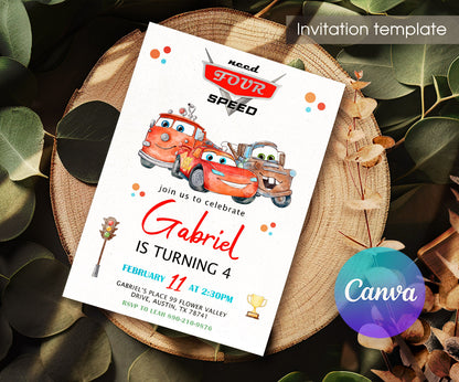 Cars Lightning Mcqueen Four customizable invitation template | Share or Print | boy | OE322