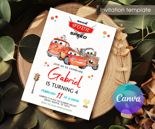 Cars Lightning Mcqueen Four customizable invitation template | Share or Print | boy | OE322