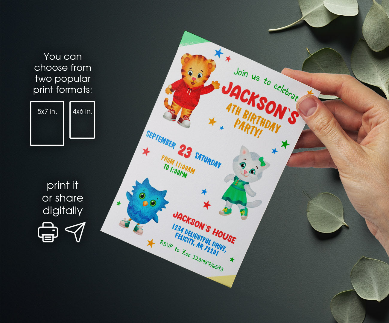 Daniel Tiger's Neighborhood customizable invitation template | Share or Print | OR348