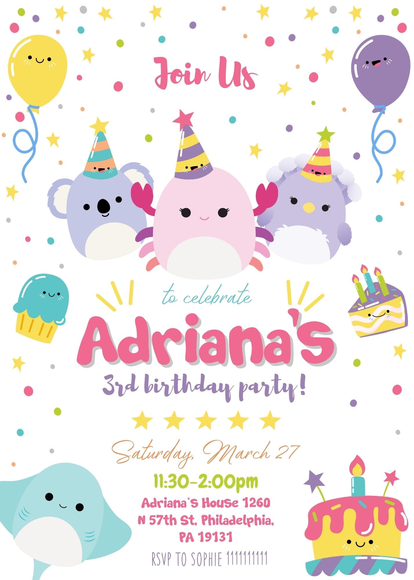 Squishmallows customizable invitation template | Share or Print | NT037