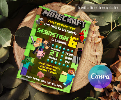 Minecraft Gamer customizable invitation template | Share or Print | NM866