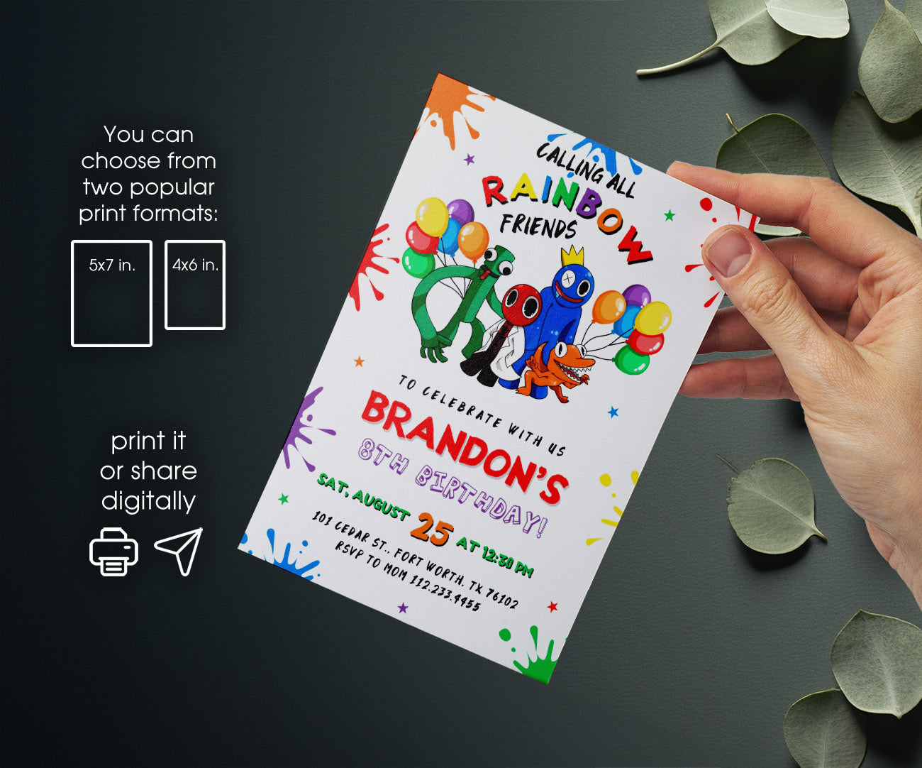 Rainbow Friends customizable invitation template | Share or Print | YN626