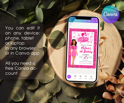 Barbie Pink customizable invitation template | Share or Print | girl | AQ993