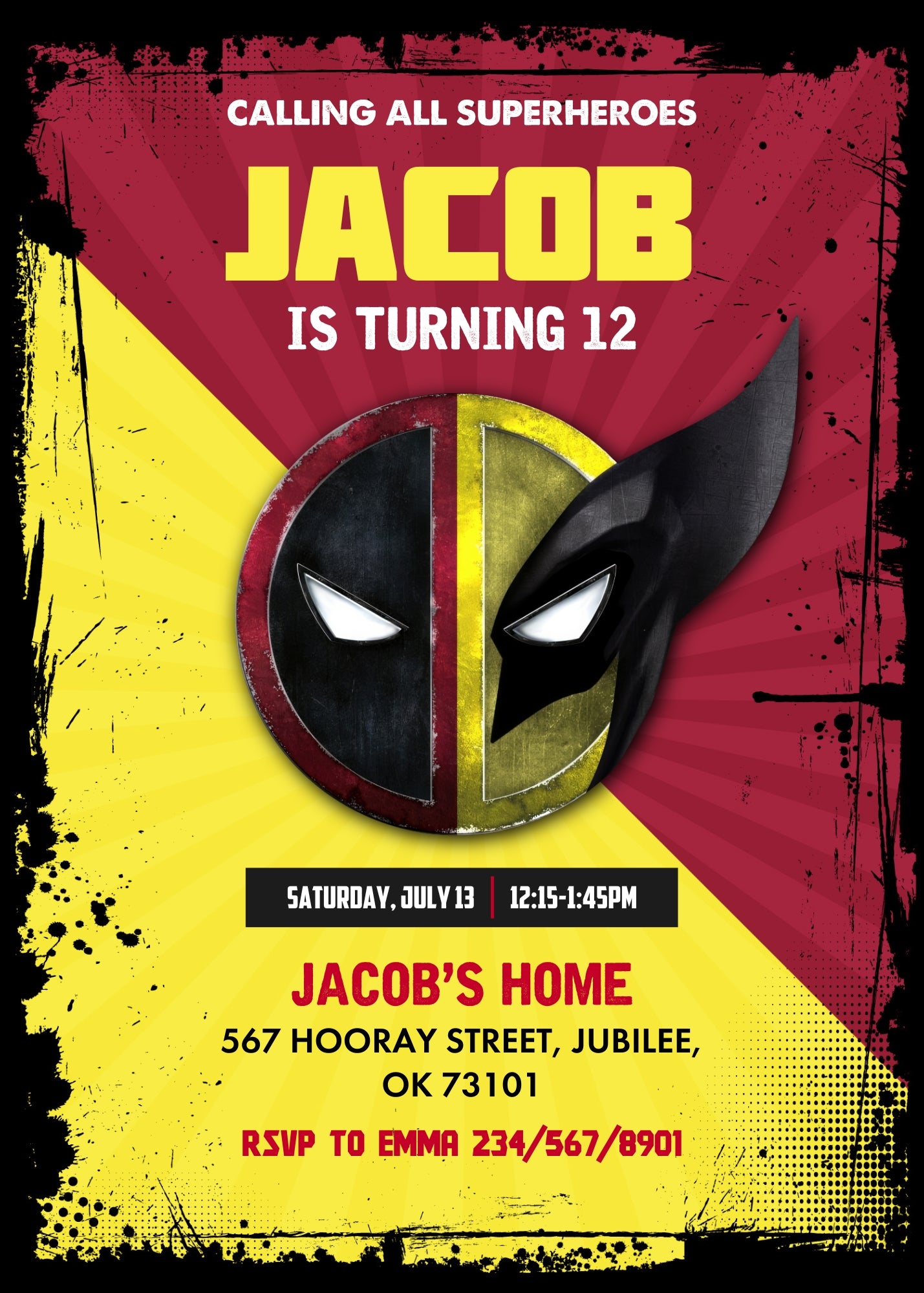 Deadpool Wolverine Marvel customizable invitation template | Share or Print | boy | RW854