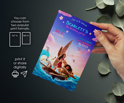 Moana Princess customizable invitation template | Share or Print | girl | KS999