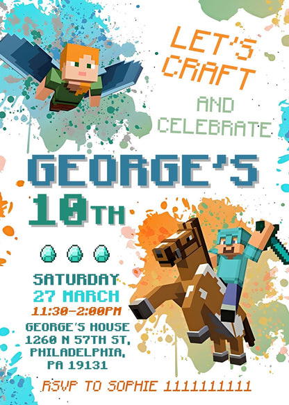 Minecraft Gamer customizable invitation template | Share or Print | DY831