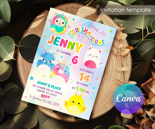 Squishmallows customizable invitation template | Share or Print | QT663