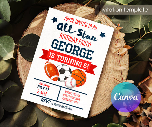 Sport Football Basketball Baseball customizable invitation template | Share or Print | boy | ID755