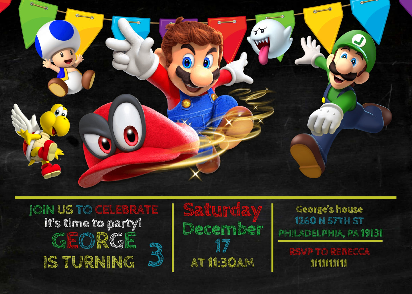 Super Mario Bros customizable invitation template | Share or Print | UZ484